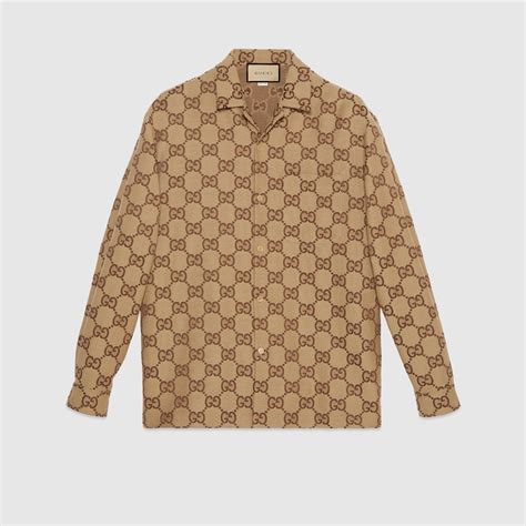 gucci gg-canvas shirt|Maxi GG canvas shirt in camel and brown .